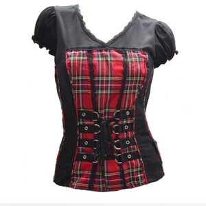Tripp NYC red plaid milkmaid corset top *rare*